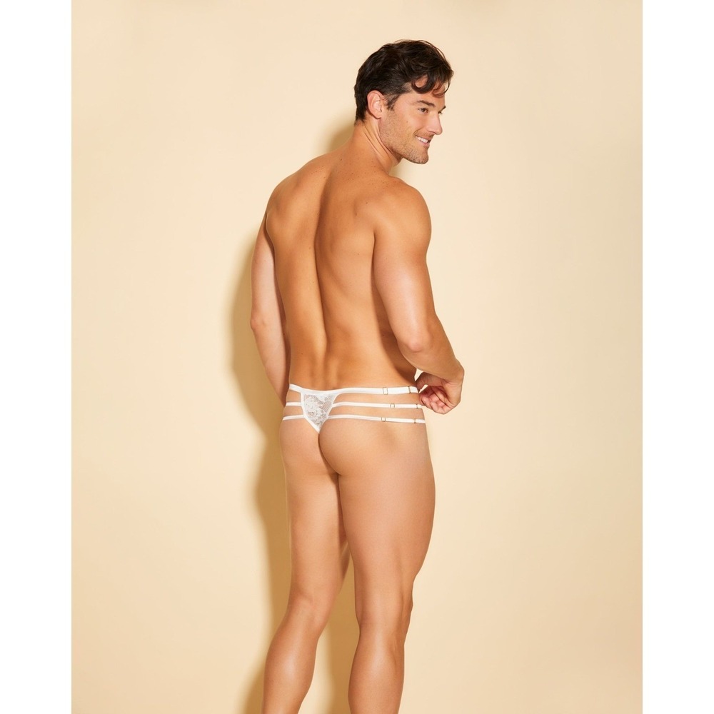 Cosabella White Strappy Italian Lace Thong Men's Floral Lace Gold Hardware NWT